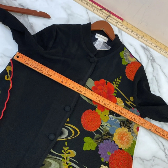Draper & Damon's Asian Jacket Womens Size Small Black Floral Button Textured - Picture 8 of 9
